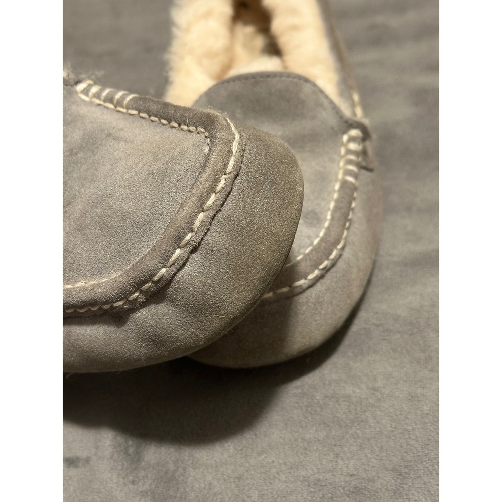 UGG Ansley Grey Suede Wool Lined Moccasin Slippers Womens 9 - Picture 4 of 9